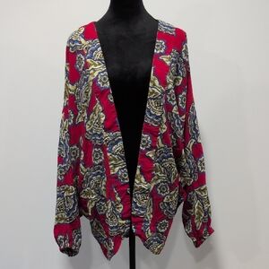 Maurices Red and Blue Paisley Cardigan